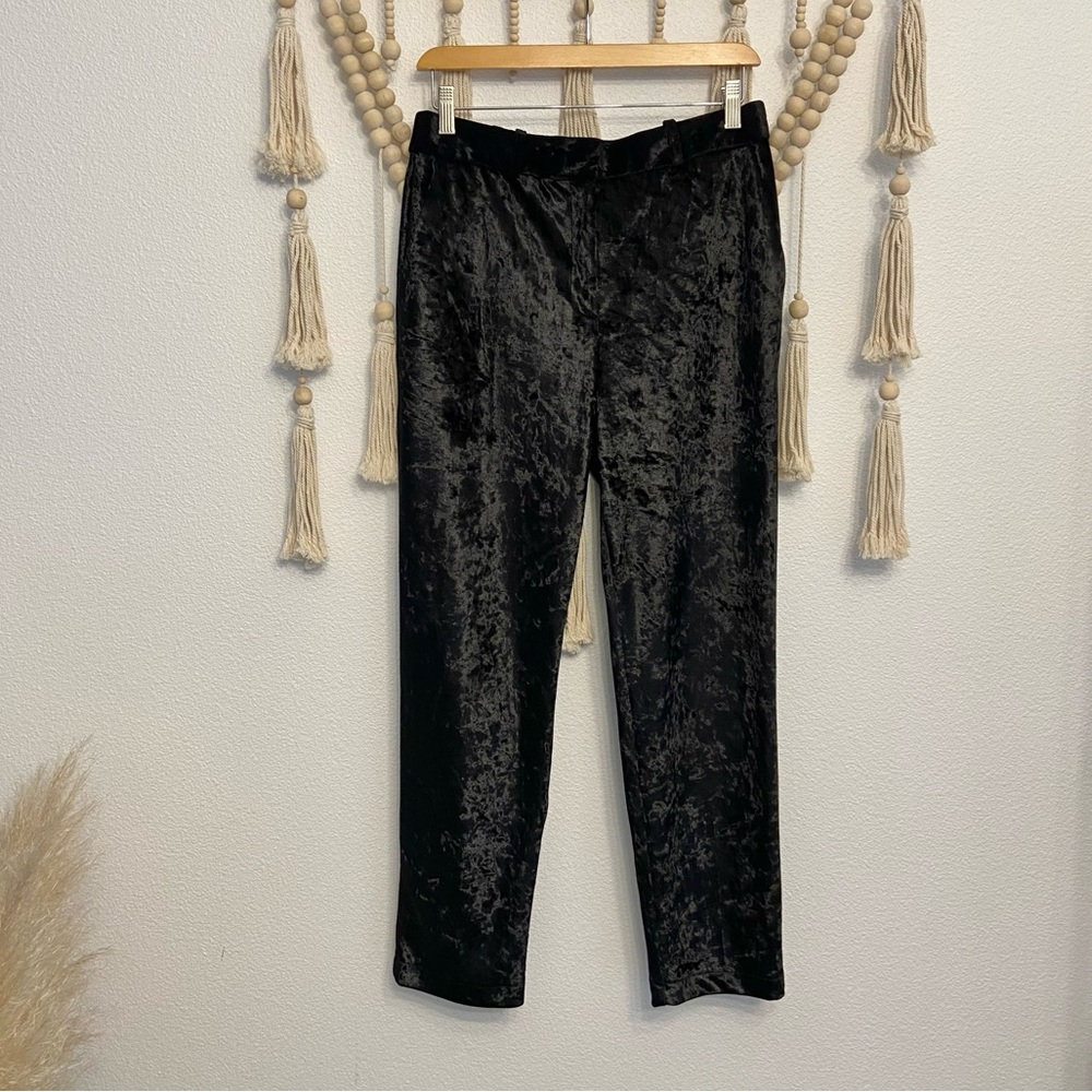 Topshop black velvet pant trouser straight leg size 8 US womens Holiday party